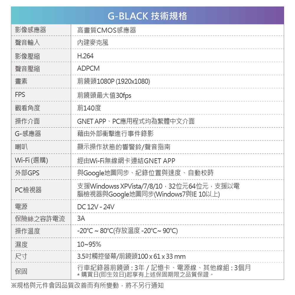 【韓國GNET】G-BLACK 單前鏡頭廣角高清行車記錄器